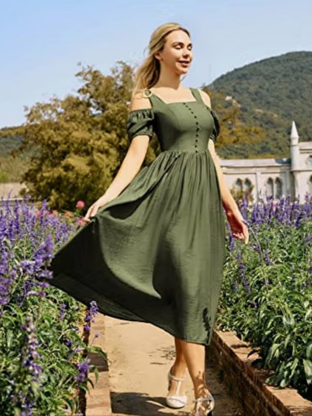 NWOT Scarlet Darkness Renaissance Cottagecore Back Lace-up Dress 2XL Olive Green